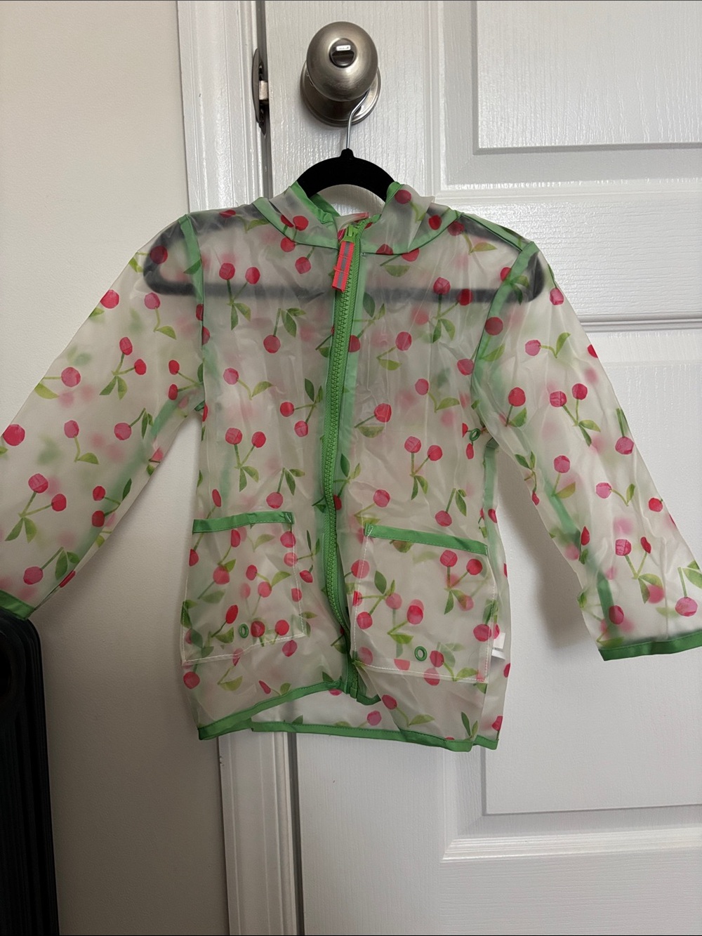 Cat & Jack Transparent Rain Jacket with Pink Cherry Print and Green Trim